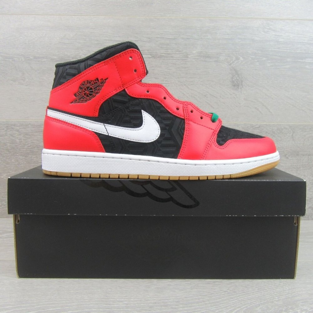 Air Jordan 1 Mid SE Christmas Black Red Sneakers Mens Size 14 NEW - Picture 2 of 16